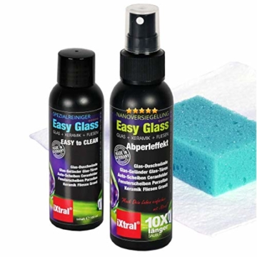 iXtral Easy Glass 2-in-1 Set Nanoversiegelung Dusche Duschwand, Glasversiegelung mit Tiefen-Reiniger Lotuseffekt Abperleffekt an Glas Fliesen Porzellan gegen Kalk & Schmutz, nicht für Acrylglas - 1