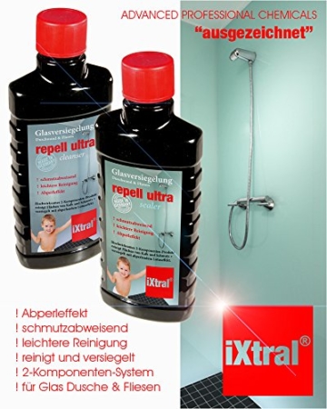 iXtral ® repell ultra Glas-Versiegelung Set gegen Kalk & Schmutz für Dusche & Fliesen. Mit Tiefen-Reiniger und Politur auch für Badewannen. - 5